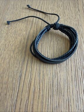 Black Multi-Strand Leather Wrap Bracelet